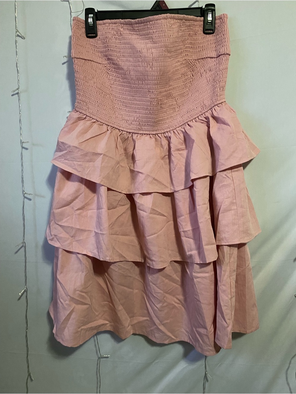 Strapless Tiered Ruffle Dress in Dusty Pink
